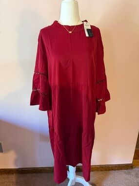 NWT Zanzea Red Tiered Shift Dress with Eyelet Sleeves